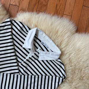 Zara Stripe Crop Polo Long Sleeve Top